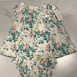 Janie and Jack 2 Pc Ensemble Dress & Diaper Cover Baby Girls 6-12M Multi Floral